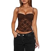 Women Floral Lace Cami Top Sexy Sheer Mesh Sleeveless Crop Tank Top Solid Color Slim Fit Spaghetti Strap Camisole