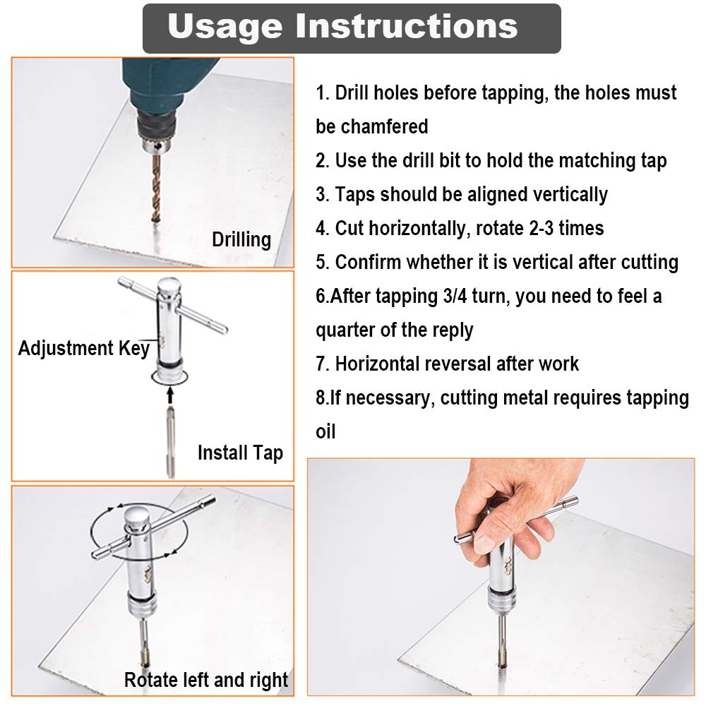Muye 6pcs T Handle Ratchet Tap Holder Wrench With M3 M8 Taps Threading Tool Manual Tapping Accessories T Shaped Tap Power Hand Tools Tools Home Improvement Femsa Com