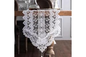 Tidevib White Lace Table Elegant Desktop Decor, 35x120-210cm Polyester Dining Table Decoration Tea Party or Family Gathering