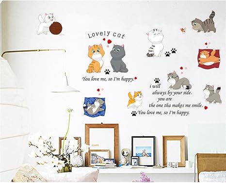 Amazon 可愛い猫 ウォールステッカーねこ 賃貸部屋ok 壁面 シール 猫 剥がせる ウォール ステッカー 洒落 60 90cm ウォールステッカー オンライン通販