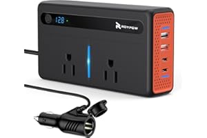 RoyPow 300W Car Power Inverter, DC 12V to 110V AC Power Inverter with Cigarette Lighter Port, Car Plug Adapter Outlet with 3.4A USB-A, QC3.0 24W, PD 30W, PD 36W, Dual AC Outlets, Car Charger Adapter