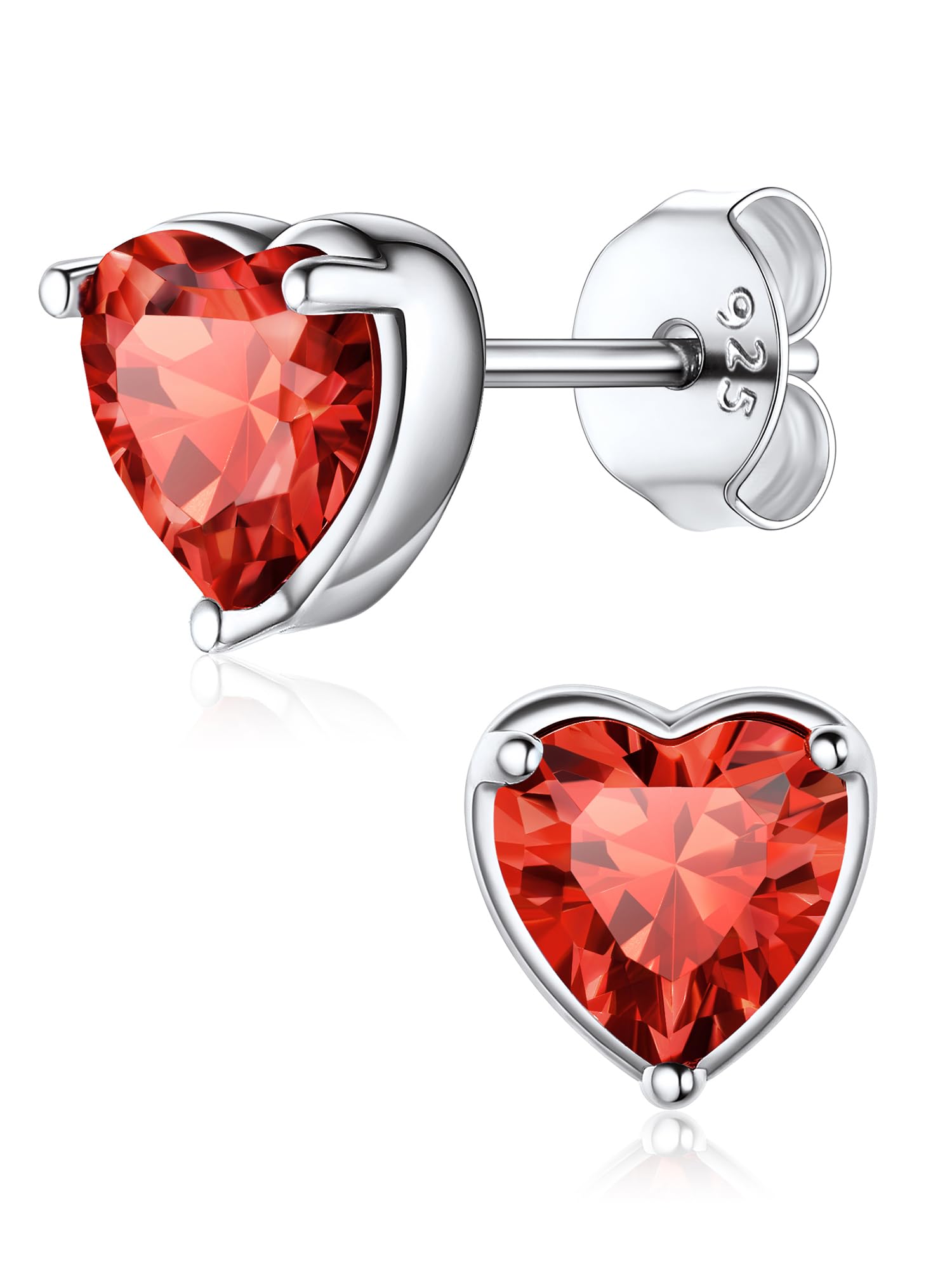 ChicSilver July Birthstone Stud Earrings for Women Sterling Silver Simulated Ruby Heart Gemstone Fashion Jewelry — image 1