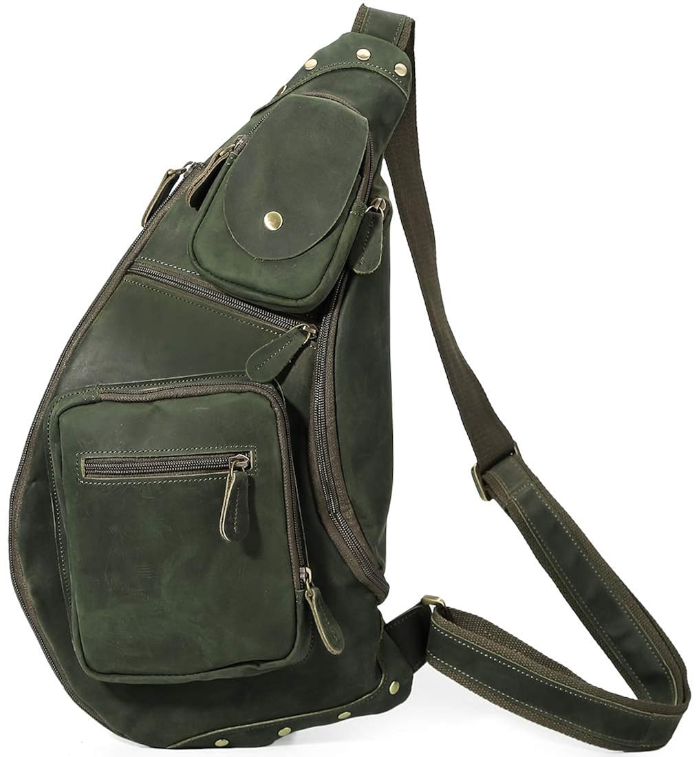 [(チョウギュウ) 潮牛] ボディバッグ 本革 メンズ オリーブ