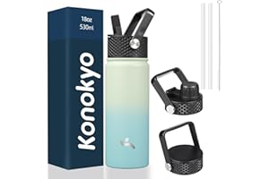 Konokyo Insulated Water Bottle 18oz Stainless Steel Water Bottles With 3 Lids Sports Water Bottle,Mint