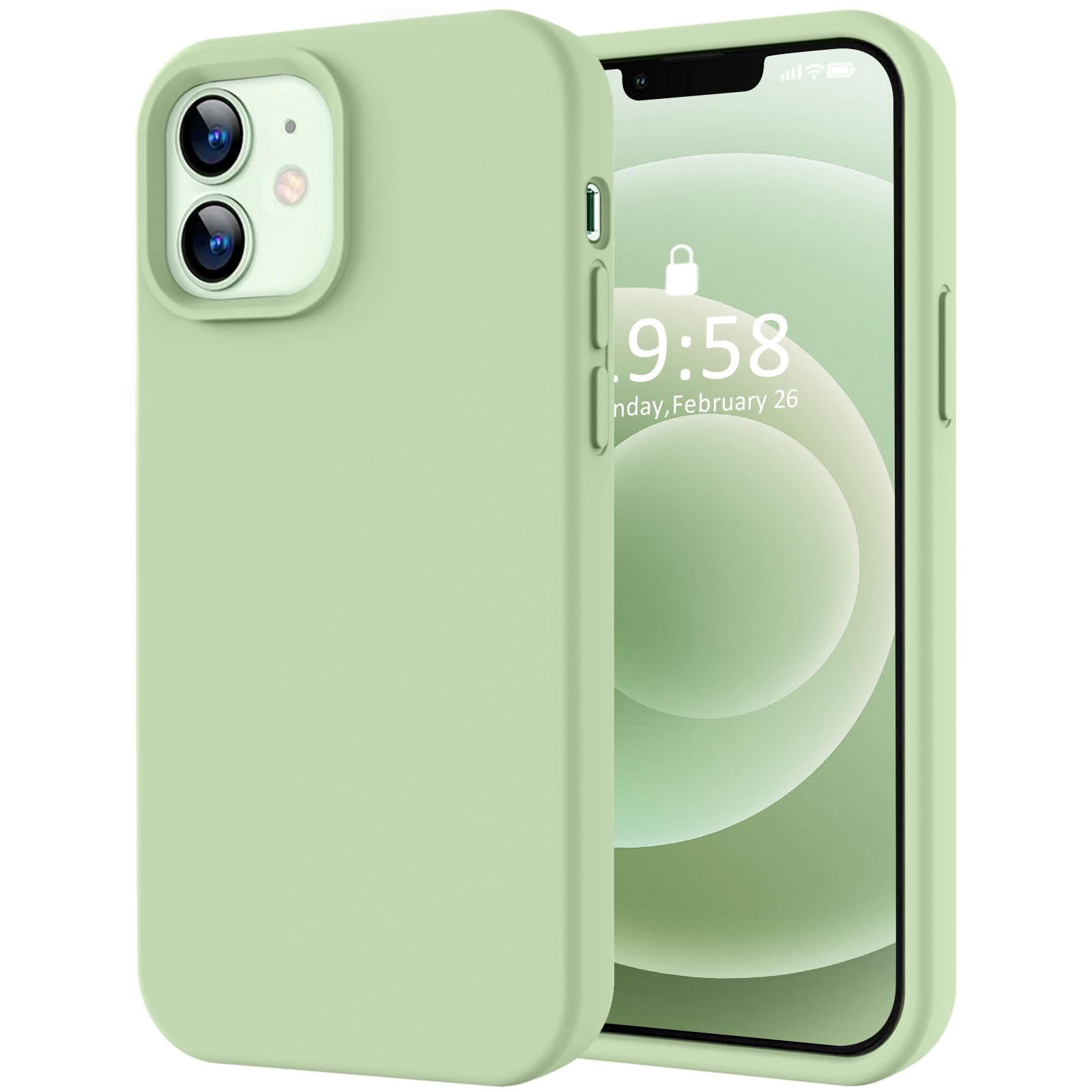 Photo 1 of LOVE 3000 Designed for iPhone 12 Case/iPhone 12 Pro Case, Premium Silicone with [Soft Anti-Scratch Microfiber Lining] Shockproof Protective Phone Case for Men Women Girls 6.1", Matcha