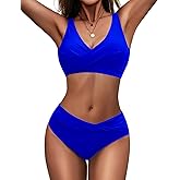 Zilcremo Women's Bikini Sets Twist Front Two Piece Swimsuit Wide Straps Tie Back Bathing Suit