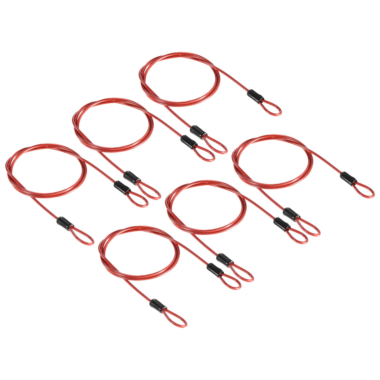 PATIKIL Security Cable 2.5mm x 1m/3.3ft, 6 Pack Coated Luggage Lock Wire Rope with Double Loop, Clear Red
