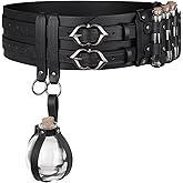 HiiFeuer 5PCs Medieval Faux Leather Alchemy Wide Belt with Skirt Hike Potion Vials Glass Bottle, Fantasy Corset Belt Cosplay