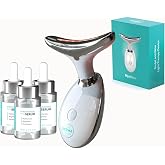 MyoGlow Arm Lifting Device with 5% Niacinamide Serum, 90 Day Supply Set | My Derma Dream, Red Blue Amber Light, Sonic Vibration, 3 Bottles, Rechargeable, Face, Neck, Arms