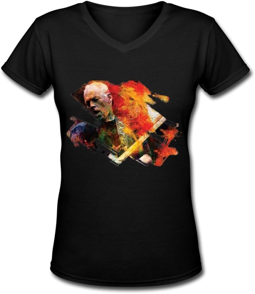 YQY David Gilmour Tour 2015 V Neck T Shirt For Women Black M