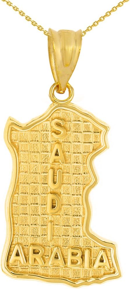 Solid 10k Yellow Gold Saudi Arabia Map Charm Pendant Necklace