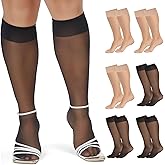 WiliW 6 Packs Plus Size Knee High Sheer Stockings for Women, Nylon Trouser Socks