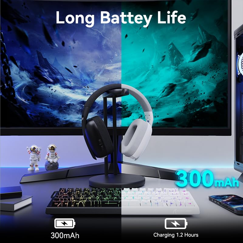 MAMBASNAKE Attack Shark L80PRO Ultralight 7.1 Surround Sound Wireless Gaming Headset with Dual Foldable Microphone, Tri-Mode (Wired 2.4GHz/BT/3.5mm), 40mm Speaker for PC/Mac/PS/Xbox, Black