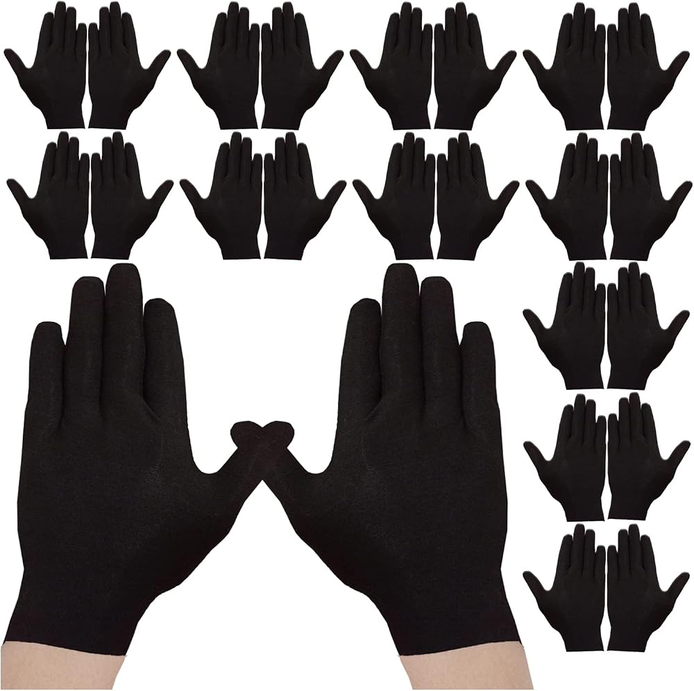 Cosymate 24 Pairs Black Cotton Gloves Soft Moisturizing Safety Work Gloves