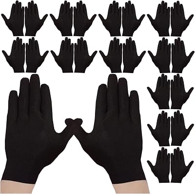 Cosymate 24 Pairs Black Cotton Gloves Soft Moisturizing Safety Work Gloves