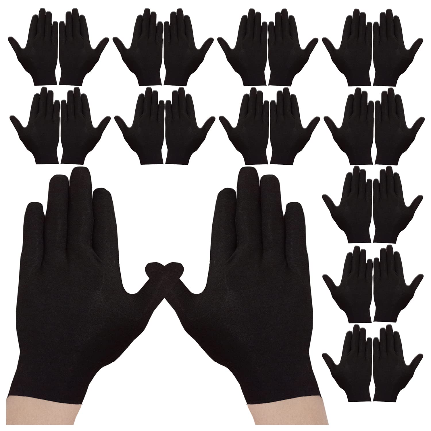 Cosymate 24 PCS Black Cotton Gloves - Soft Moisturizing Safety Work Gloves, 100% Thickened Cotton Made Skin Friendly for Jewelry Inspection, Archival Cleaning, Dry Hands