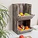 MyGift 2 Tier Rustic Torched Wood Wall Mounted/Freestanding Fruit Produce Storage Bin, Hanging Display Basket