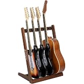 STRICH Wooden Guitar Stand Multiple Guitars, Guitar Rack for 3 Acoustic or 5 Electric Guitars &amp; Basses, Floor Standing Multi Guitar Display for Studio &amp; Home - Protective Padding, SMT-10 (5-Holder)