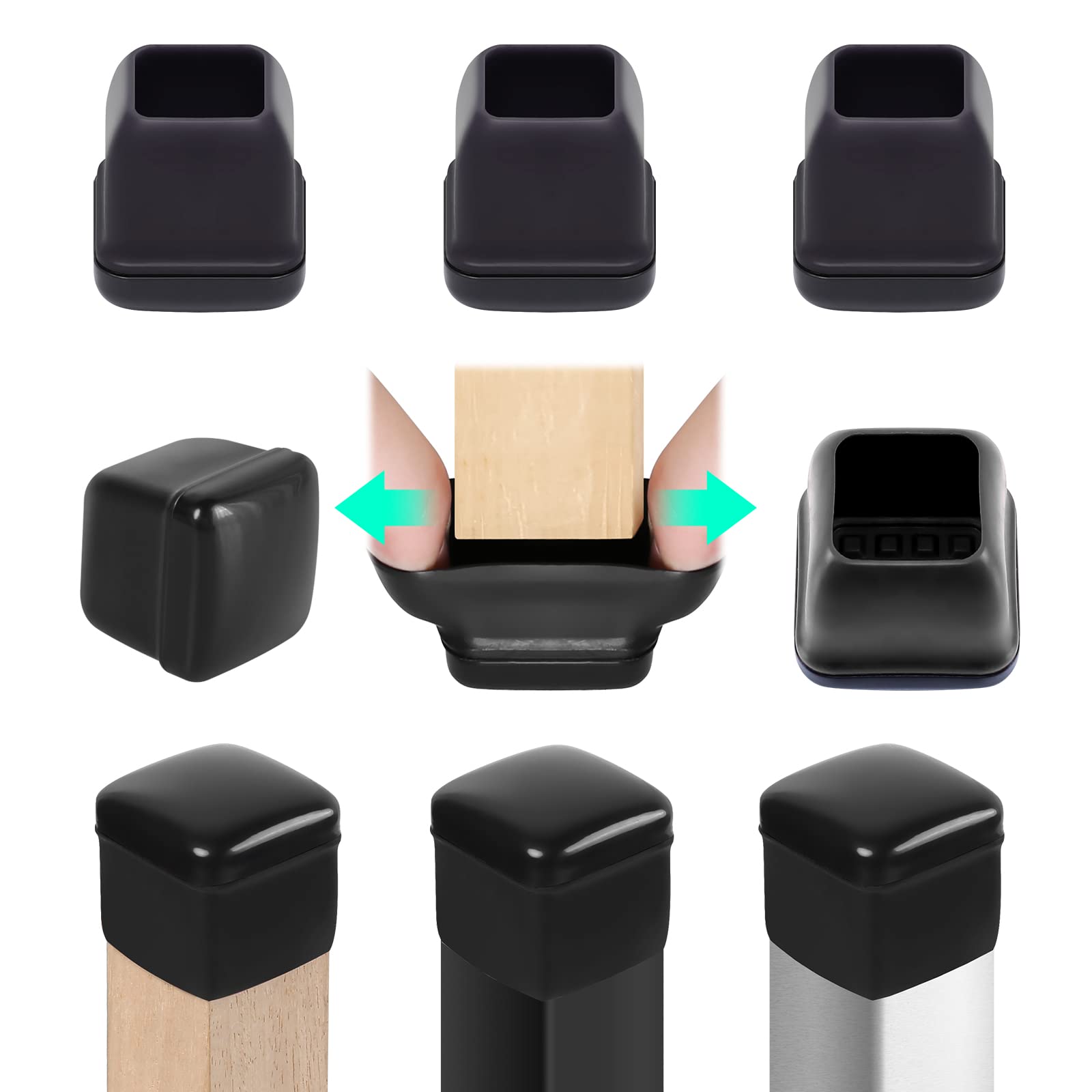 RCHYFEED 24 PCS Chair Leg Caps Sliders for Carpet, Chair Leg Floor Protectors Sliders for Carpet, Silicone Furniture Leg Caps Cups Gliders, Smoothly Slide No Scratches, 0.75-1" Black Square
