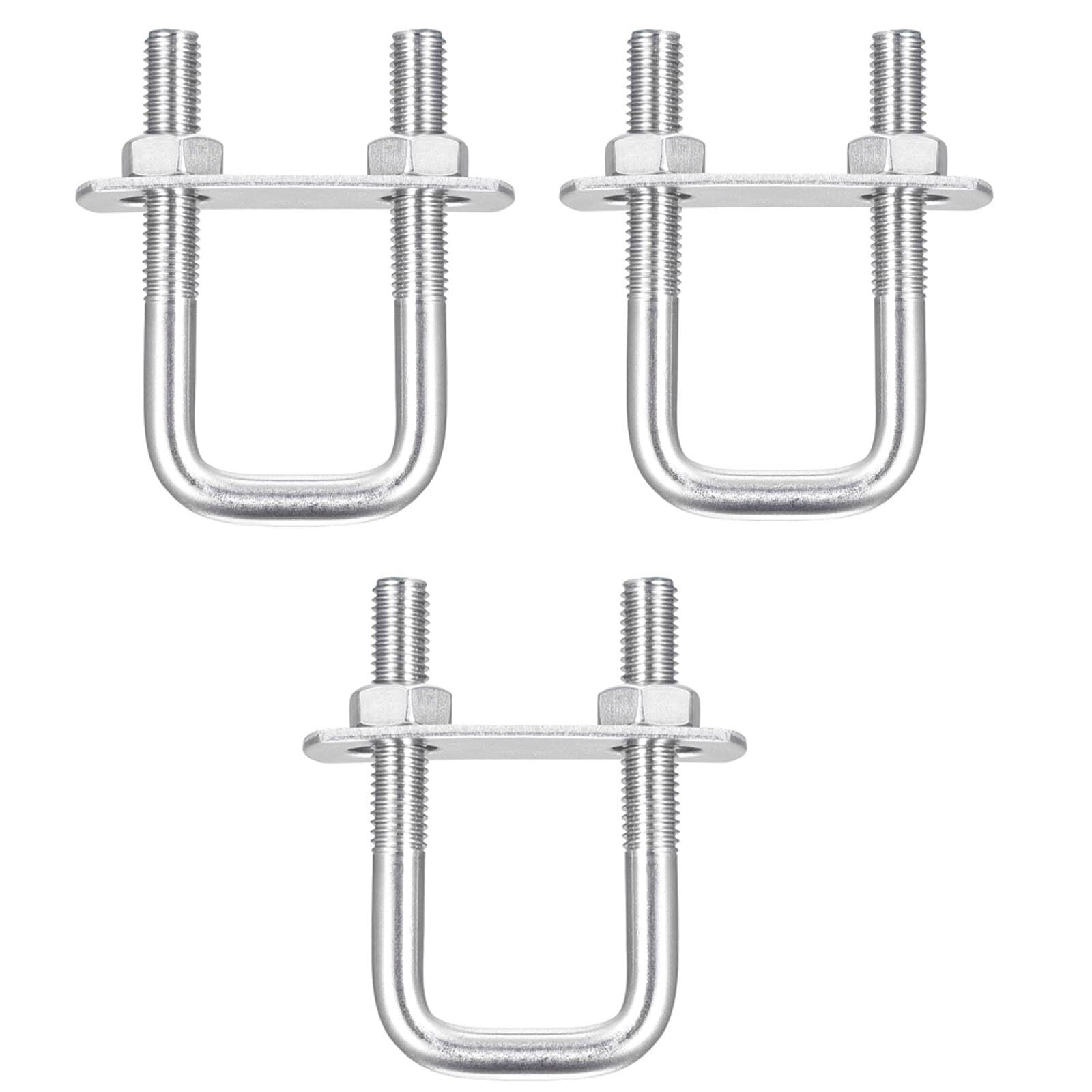 TOP-VIGOR 3 sets M8 Square U-Bolts, 30mm Inner Width 60mm Length 304 Stainless Steel U-Bolts with Nut, Plate for Building Installations Mechanical Parts Connection Cehicles Ships — image 1