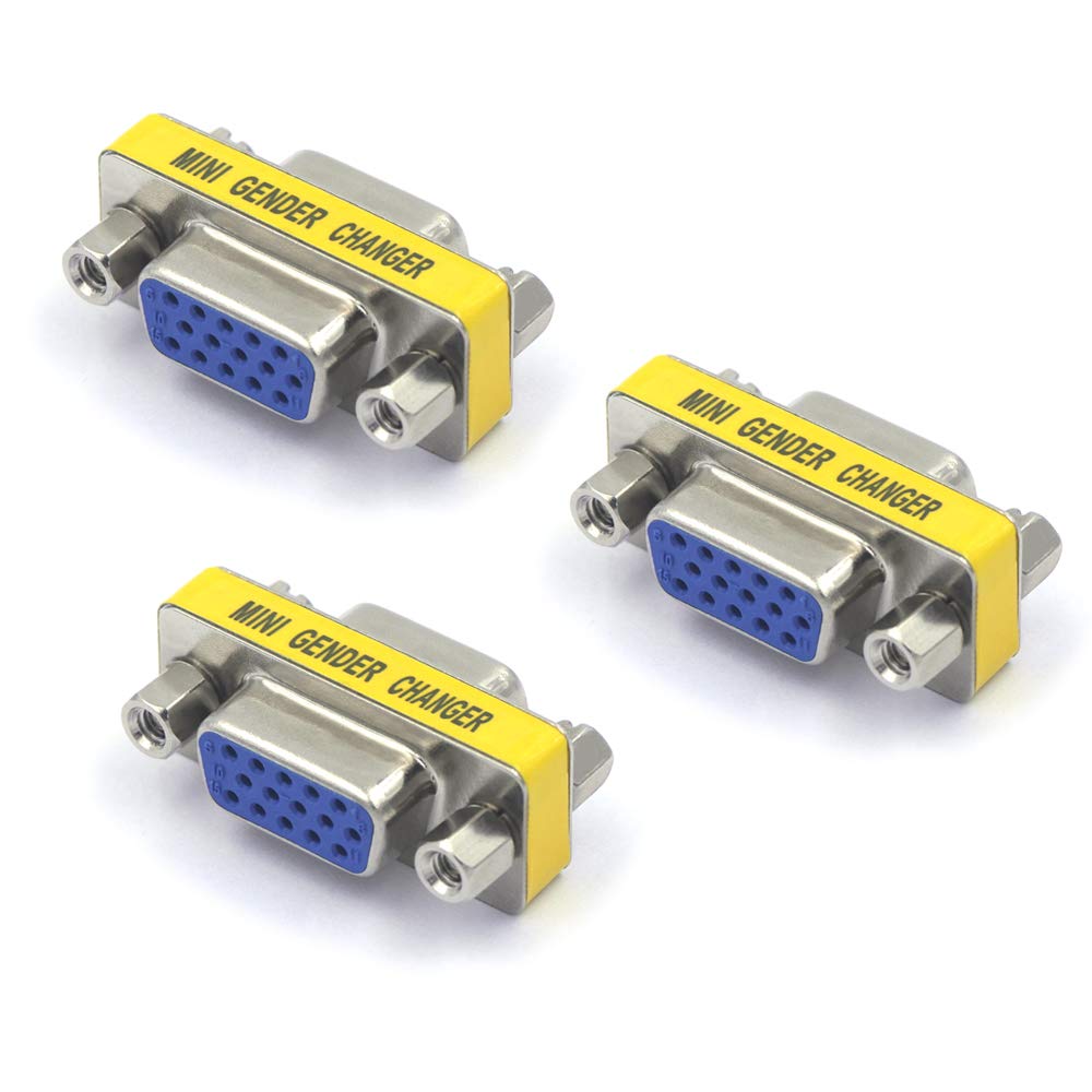 VCE 3 Pack HD15 VGA SVGA Female to Female Mini Gender Changer Coupler Adapter