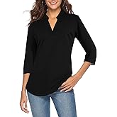 CEASIKERY Women's 3/4 Sleeve V Neck Tops Casual Tunic Blouse Loose Shirt
