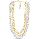 Martha Stewart Three Strand Pearl, Crystal and Chain Necklace In Gold, 18 Inches For Women