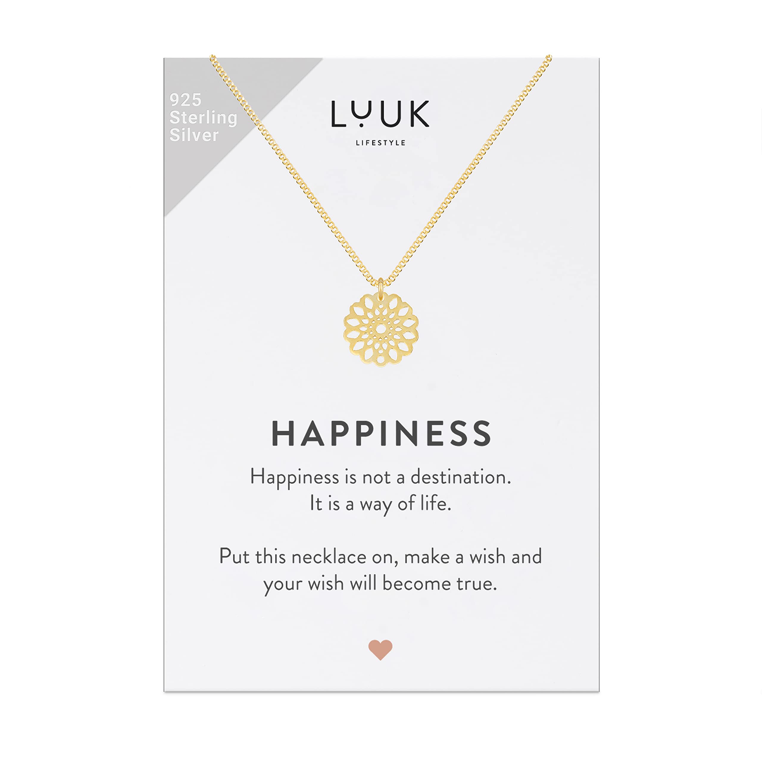 LUUK LIFESTYLE 925 Sterling Silver Pendant Necklace for Women Waterproof 50cm Chain Modern Necklace Gift for Her Gold Mandala — image 1