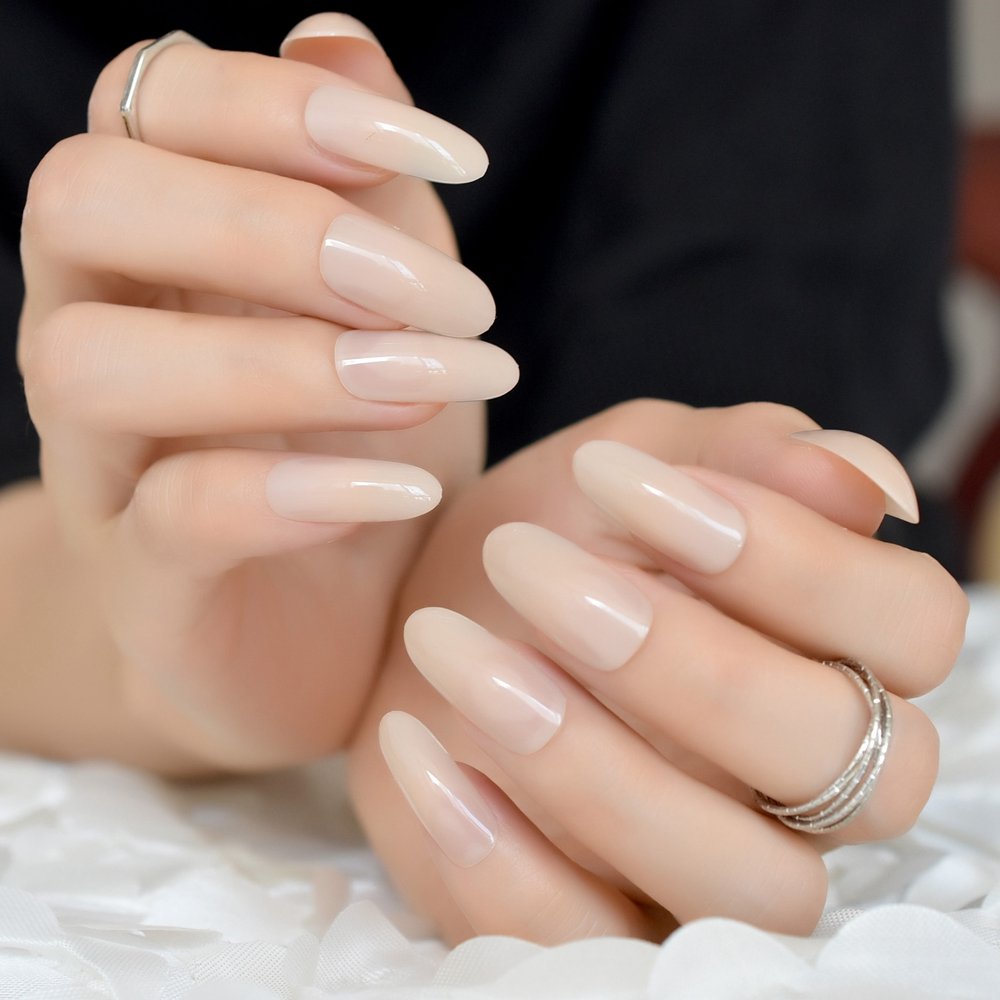 3D French Long Round False Nails White 