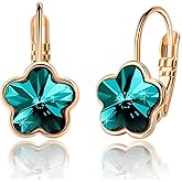 Austrian Crystal Flower Leverback Drop Earrings for Women 14K Rose Gold Plated Hypoallergenic Jewelry