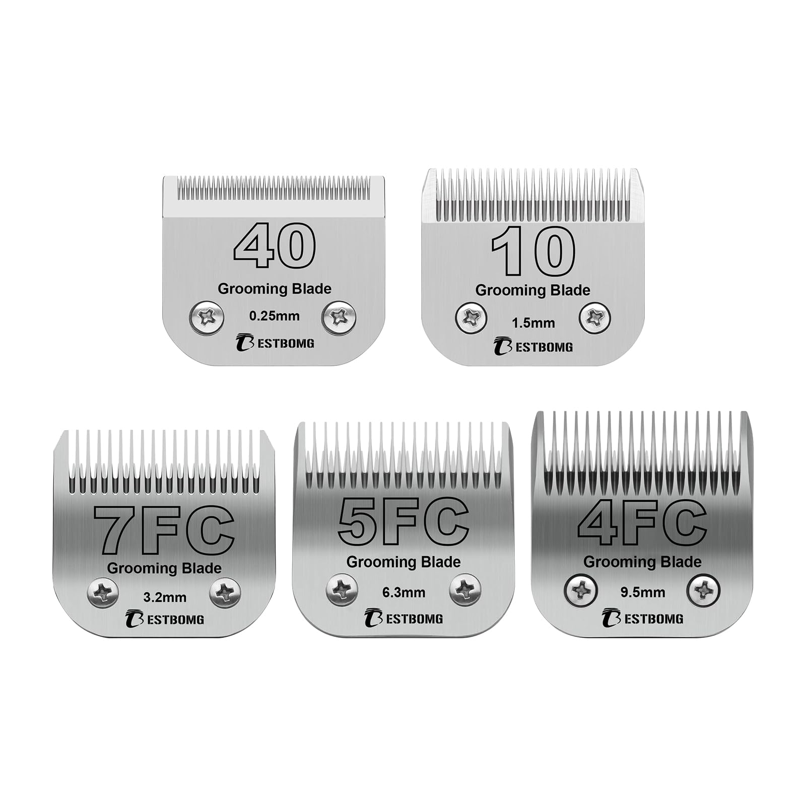 BESTBOMG Dog Grooming Replacement Blade Compatible with Andis/Wahl/Oster Dog Clippers (10+40+7FC+5FC+4FC)