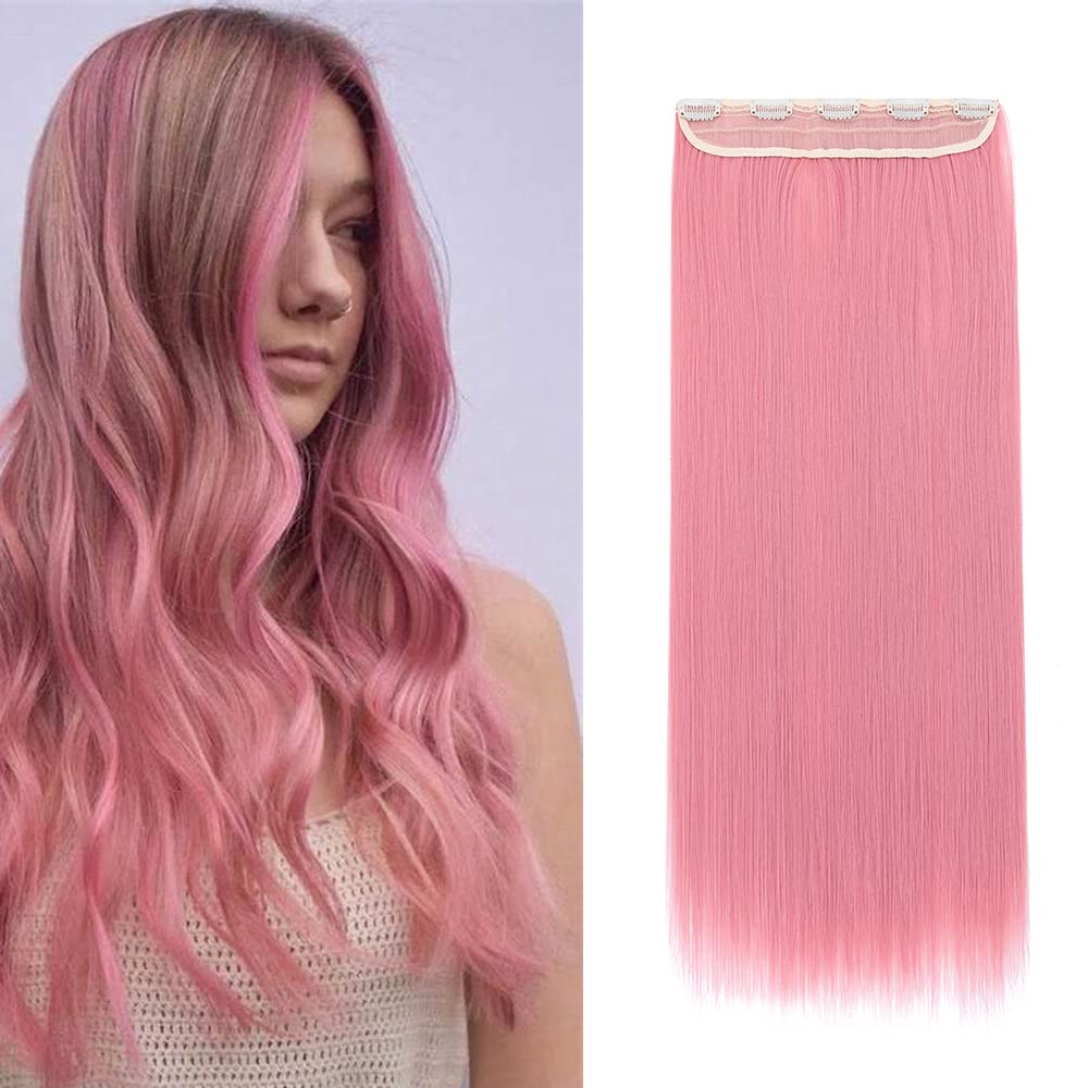 26 Inch One Piece 5 Clips Matte Material Hair Extension Straight Clip In Hairpiece Synthetic For Women Beauty, Ash Pink