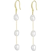 Pearl Earrings For Women, 925 Sterling Silver Freshwater And Baroque Pearls Dangle Drop Earrings 14K Gold Plated Hypoallergenic Dainty Jewelry Gifts For Women