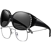 HAOLOTA Women's Polarized Fit Over Sunglasses with Rhinestone, Sun Glasses for Prescription Glasses UV400 Protection