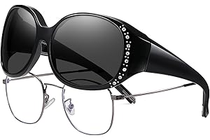 HAOLOTA Women's Polarized Fit Over Sunglasses with Rhinestone, Sun Glasses for Prescription Glasses UV400 Protection