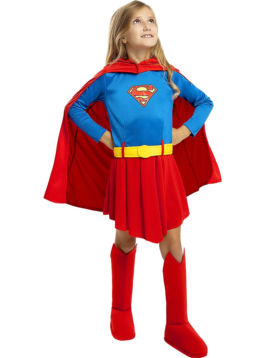 Funidelia | Supergirl Costumes for girl Kara Zor-El, Superheroes, DC Comics - Costume for kids, accessory fancy dress & props for Halloween, carnival & parties - Size 3-4 years - Red