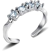 Desnuage Adjustable Aquamarine Ring for Women - Sterling Silver Open Statement Ring, Stackable Fashion Jewelry