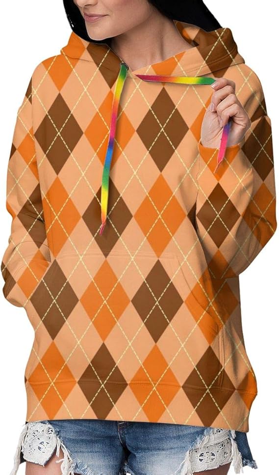 Amazon Co Jp オレンジとブラウンのバッファローチェック柄 パーカー レディース トレーナーパーカー おしゃれ プラスベルベット 厚くする フーディ 長袖 フード付き ポケット付き カジュアル プルオーバー パーカー 服 ファッション小物