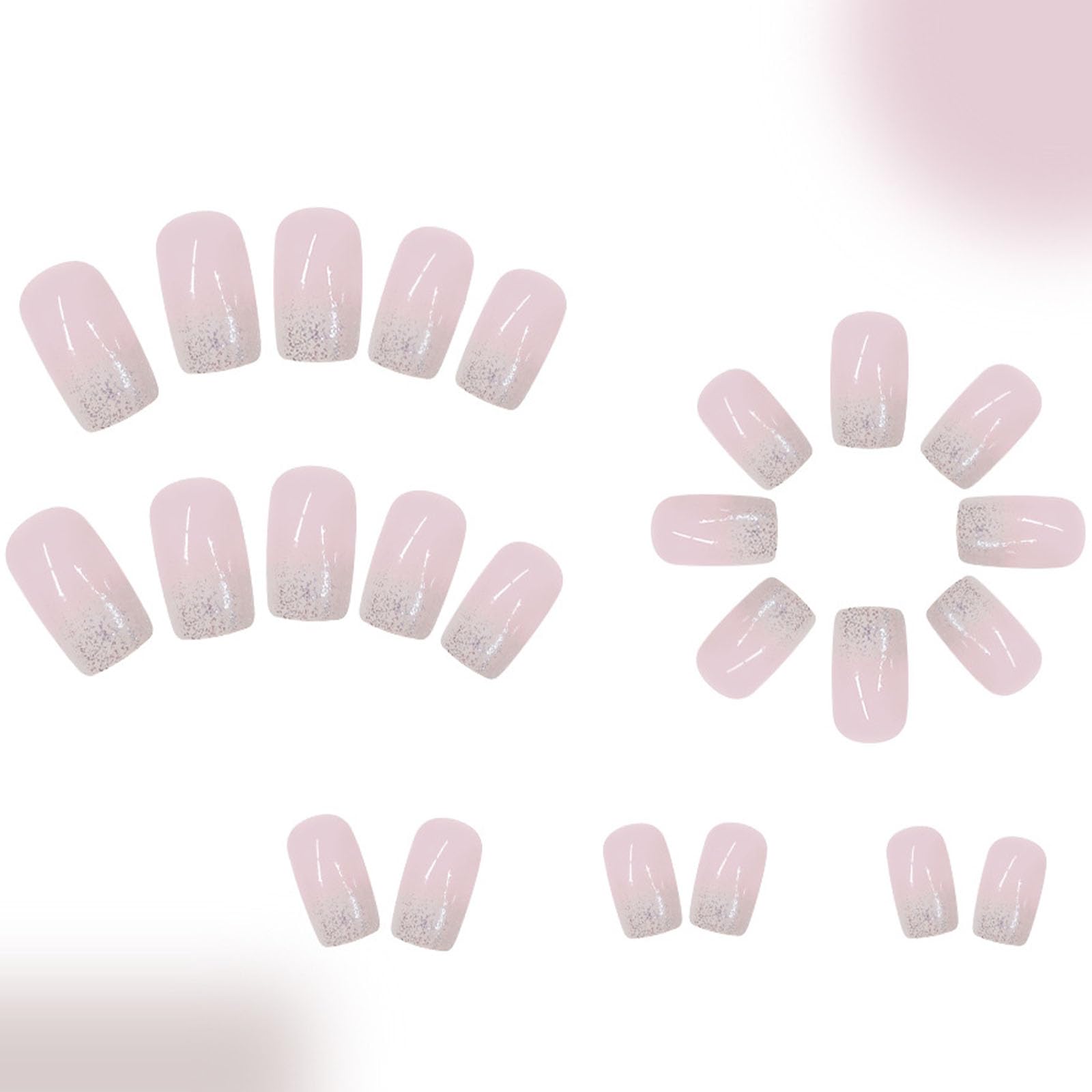 Medium Press on Nails Square White Gradient Fake Nails with Silver Glitter Design Glue on Nails Light Pink Full Cover False Nails Glossy Nails Press ons Artificial Stick on Nails for Women 24Pcs - Image 5