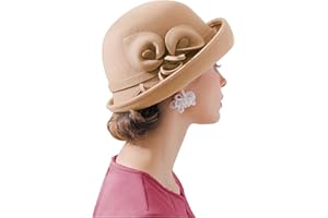 RZTA Women's Vintage 100% Wool Felt Cloche Bucket Bowler Hat Winter Vintage Bow Fedoras Church Derby Fascinator Hat