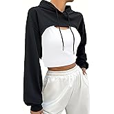 Hilinker Women's Long Sleeve Cropped Hoodie Workout Drawstring Super Crop Tops without Camisole
