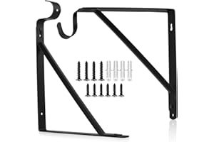 SUIMLMTA Closet Rod Bracket, Heavy Duty Shelf Bracket with Rod Holder, 10.9X 10.2 inch Black Closet Rod Support Wall Mounted Clothes Hanger Pole Support Hooks, 2 Pack