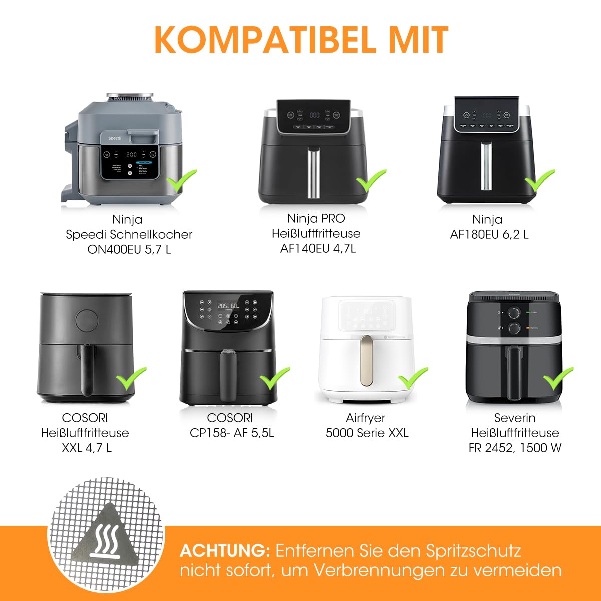 AIEVE Edelstahl Spritzschutz Feinmaschiger Fettspritzschutz kompatibel mit COSORI XXL 4,7L, COSORI ICONIC Airfryer und Ninja Speedi ON400EU 5,7L / AF140EU 4,7L / AF180EU 6,2L Heißluftfritteuse 3