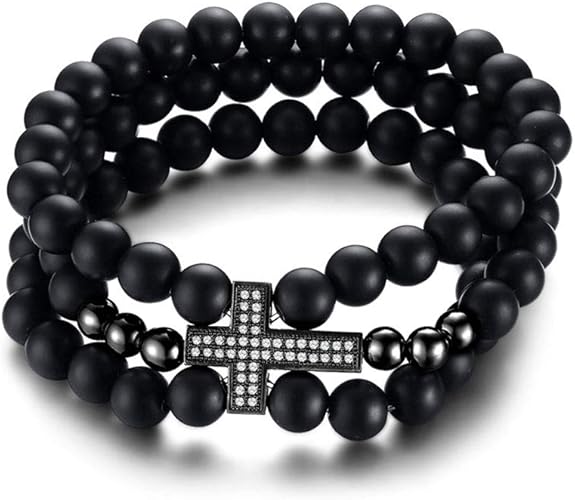 Amazon Rockyu ブランド 人気ジュエリー ブレスレット メンズ めのう ブラック 十字架 クロス 数珠 念珠 オニキス マットオニキス メンズブレスレット 南米エスニック オールシーズン プレゼント ジュエリー 通販