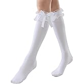 AMHRLINGTO Women's Lace Ruffle Frilly Ankle Socks - Girl Cotton Knee High Socks with Bow Lace Ruffle Trim