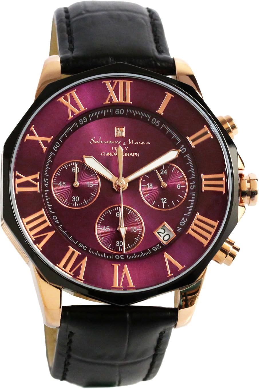 Salvatore Marra(サルバトーレマーラ) Salvatore Mara SM15104-PGPLLE Wristwatch, Red, Chronograph, Water Resistant to 10 ATM, Business, Formal, Men's Leather Strap, Burple, Black, purple, Classic