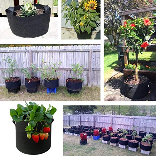 YIANO Nonwoven Fabric Plant Grow Bags 5 Gallon 5 Pack Aeration Flower Vegetable Garden Planting Smart Pot with Handles Black