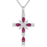 ZDaoBen 925 Sterling Silver Cross Necklace for Women，Birthday Delicate Star Cross Necklace Jewelry Gifts for Women，Birthstone Religious Jewelry for Mom, Chain 18 inch