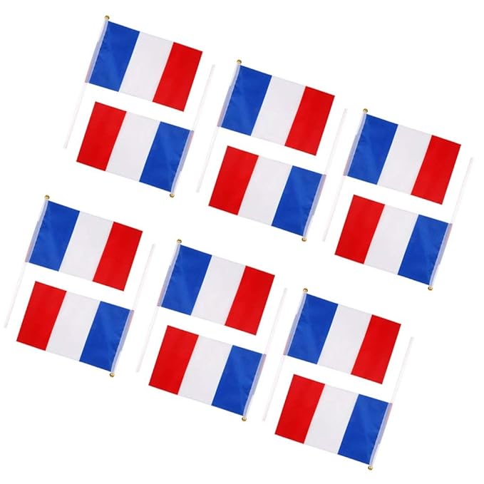 Hand winken Frankreich Französisch Nationalflaggen Kunststoffstangen 21 x 14 cm Packung mit 12 dauerhaft und nützlich