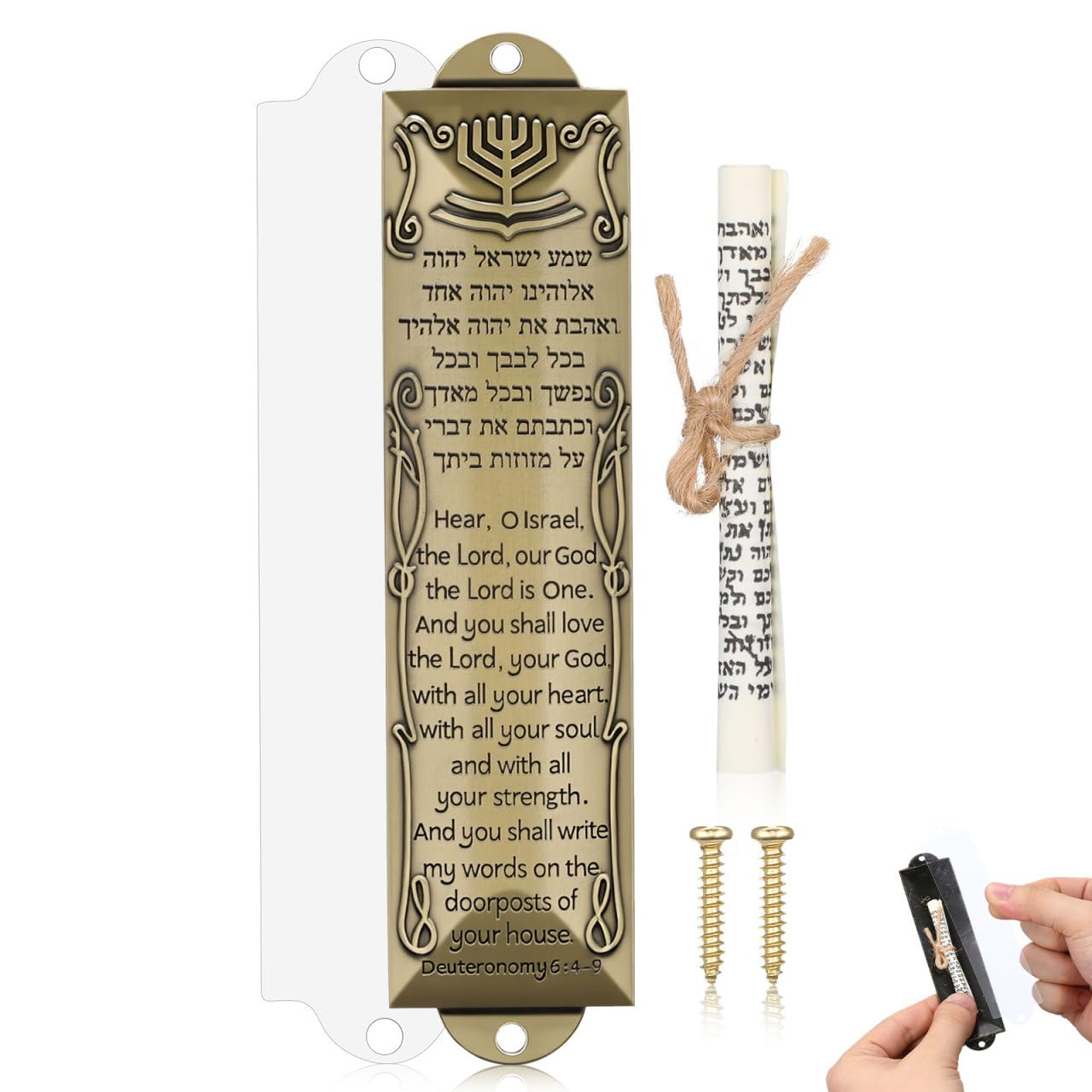 HOMSFOU 1 Set Jewish Mezuzah Case with Scroll Vintage Mezuzah Plaque Alloy Mezuzah Ornament Blessing Mezuzah Crafts Classic Jewish Gifts for Front Door Decor 132mm
